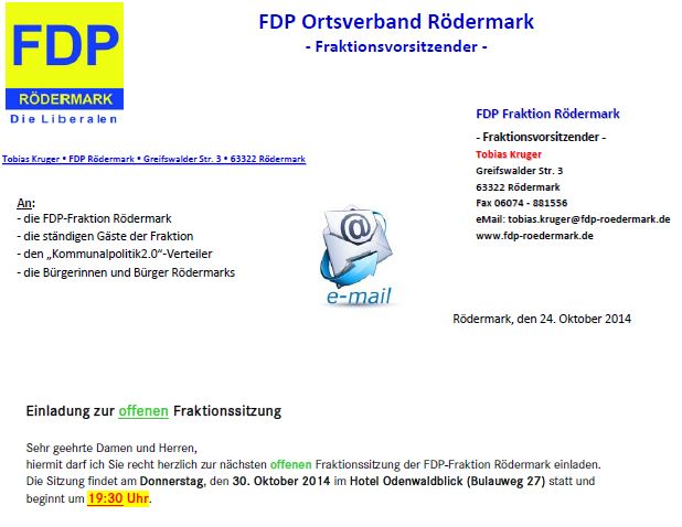 FDP-Rödermark. Offene Fraktionssitzung 30.10.2014