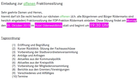 Einladung zur offenen Fraktionssitzung am 05.10.2015