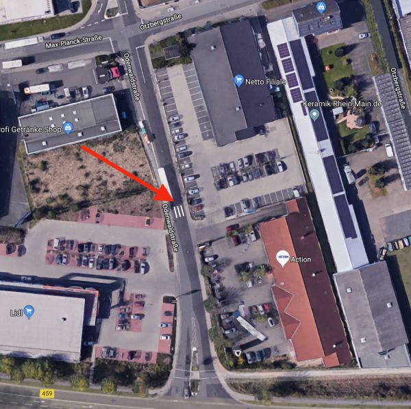 Zebrastreifen Odewaldstraße. Bildquelle: Google Earth