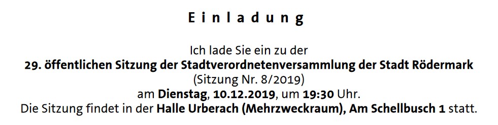 Stadtverordnetenversammlung (Stavo) 10.12.2019